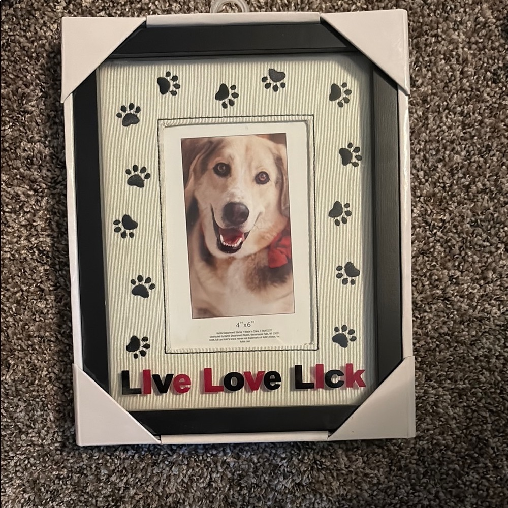 Live Love Lick Dog Picture Frame - Black and White NWT